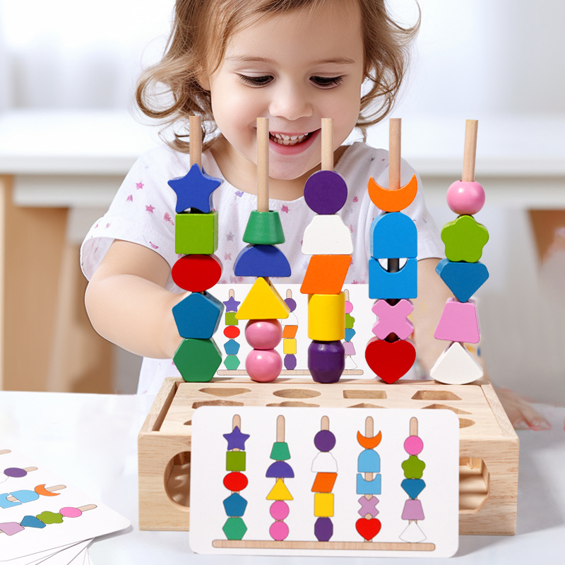 Forma de material didáctico para niños Montessori, material didáctico, caja de madera, rompecabezas, formas geométricas, combinación de colores, cognición, colocación de formas de bloques de construcción
