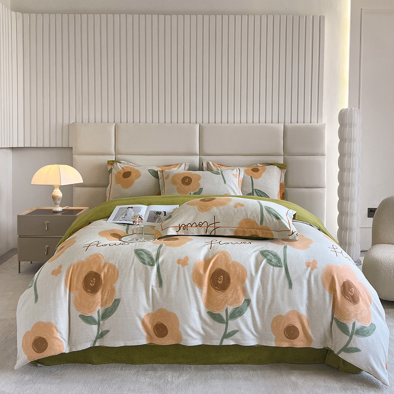 Nuevo juego de cuatro piezas de lana gruesa y cepillada, ropa de cama de edredón de impresión de lujo ligero para el hogar, ropa de cama de otoño e invierno al por mayor