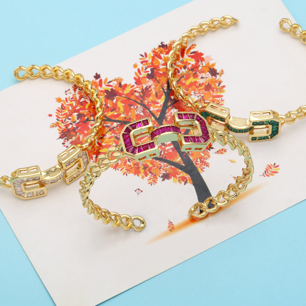 Fashion Geometric Copper Bangle Gold Plated Zircon Copper Bracelets