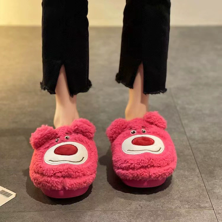 Хлопковые тапочки с клубничным медведем, осенне-зимние тапочки для девочек, верхняя одежда, тапочки Мао, домашние Нескользящие тапочки для студенческого общежития