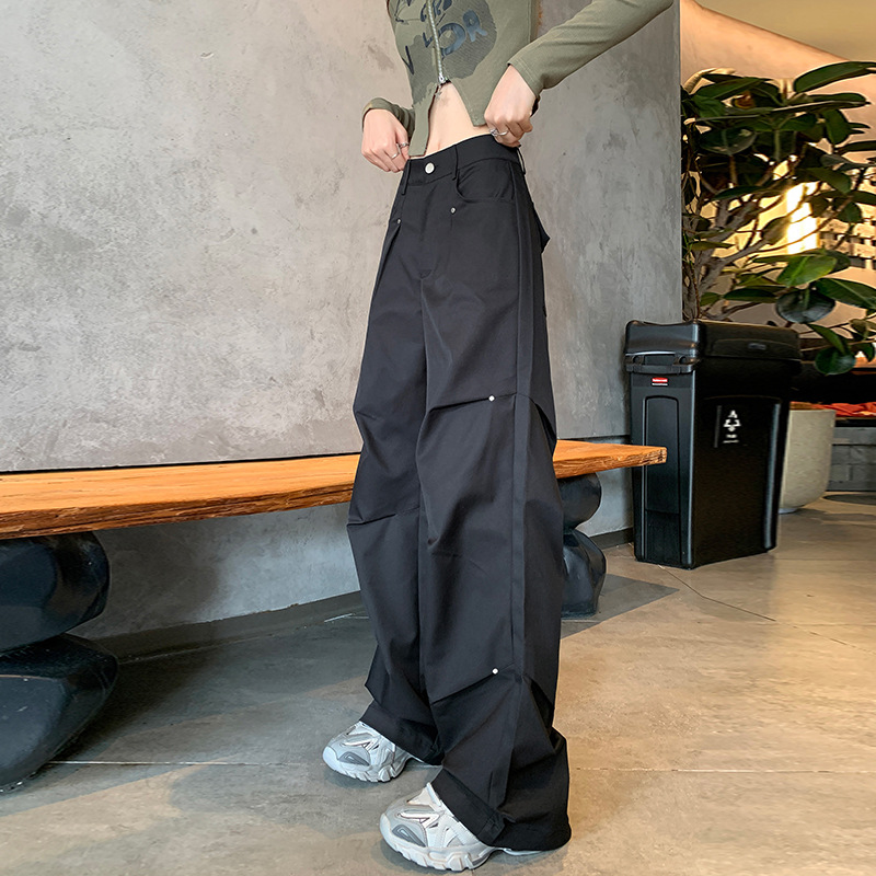 American Workwear Women's 2025 Autumn and Winter Loose Straight Wide-Leg Casual Pants Women's Retro Slim Slimming Look Hiking Pants