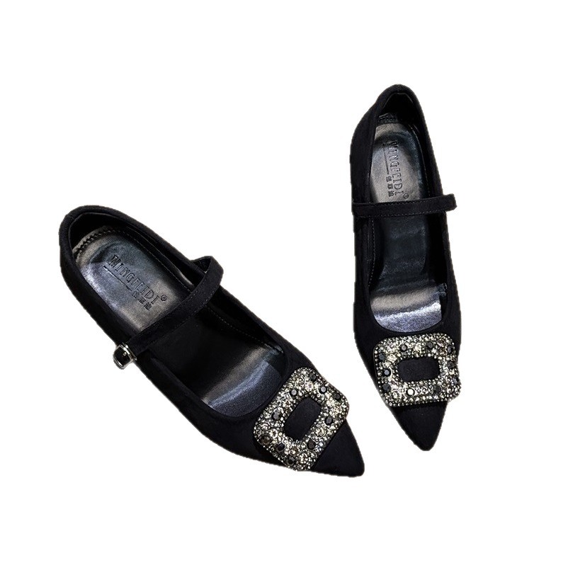 2026 nuevo estilo francés con diamante de agua botón cuadrado Mary Jane zapatos de mujer tacones ultra altos puntiagudos zapatos de mujer tacones gruesos 10CM