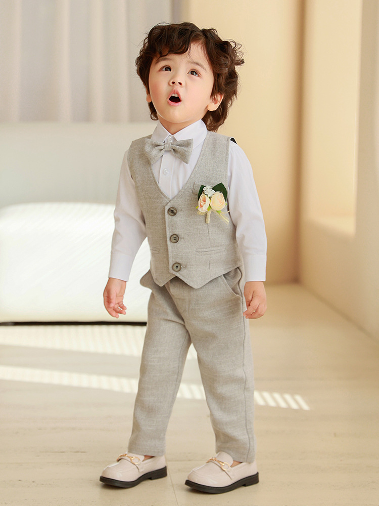 Conjunto de vestido de chaleco de primavera y otoño para niños Anfitrión del cumpleaños del bebé Traje de interpretación de piano de niña de las flores para niños image 3