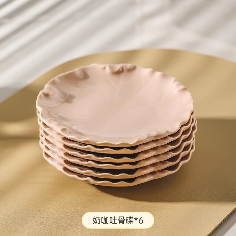 荷叶陶瓷吐骨碟轻奢小吃盘甜品盘干果盘高颜值小碟子带收纳架套装|undefined