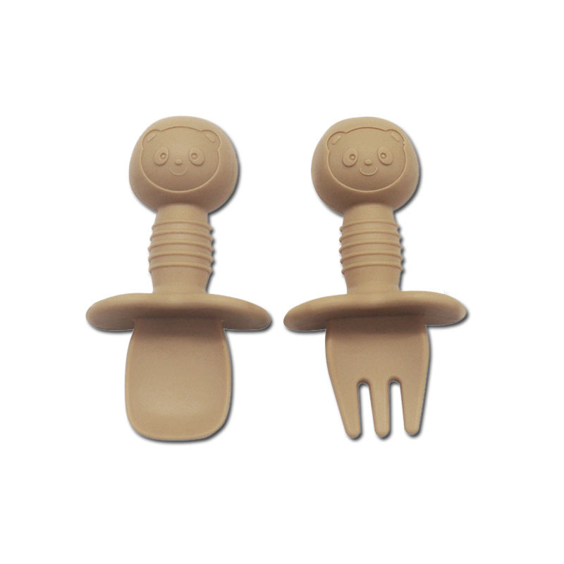 Dibujos animados Oso de silicona para niños tenedor cuchara bebé comiendo entrenamiento tenedor cuchara silicona lamiendo cuchara bebé cuchara de silicona