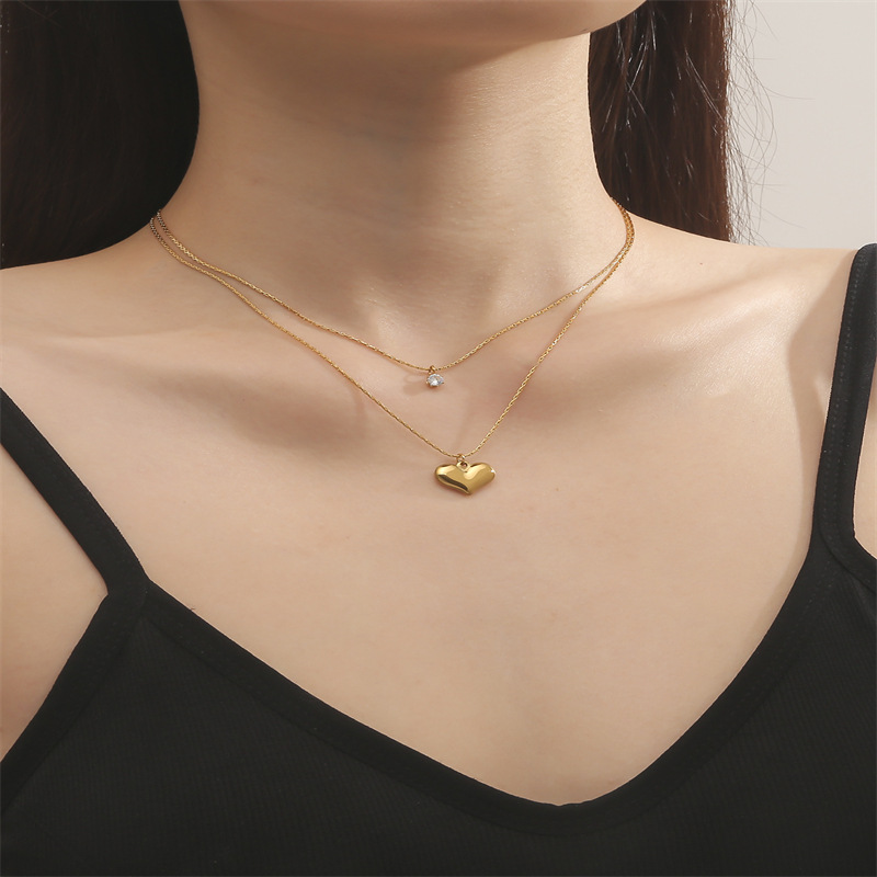 Fashion Heart Shape Titanium Steel Plating Layered Necklaces 1 Piece