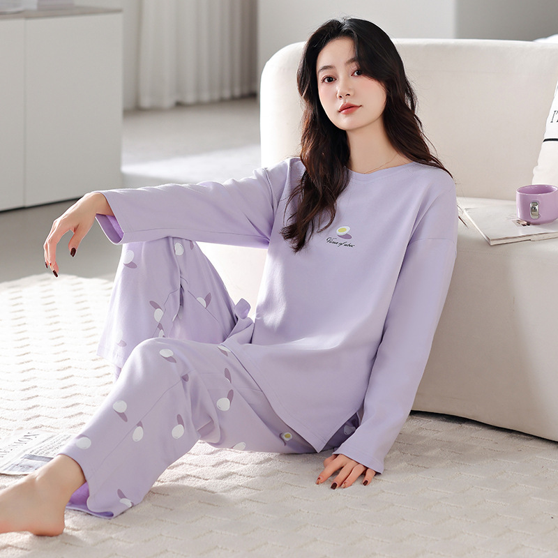 Pajamas for Women Spring and Autum New Pure Cotton Long-Sleeved Pants Round Neck Large Size Autum Home Clothes Can Be Worn Outside Thin Cotton Pajamas for Women Spring and Autum New Pure Cotton Long-Sleeved Pants Round Neck Large Size Autum Home Clothes Can Be Worn Outside Thin Cotton