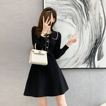 法式黑色针织连衣裙女2025秋冬季新款韩版高腰女神范打底A字裙子