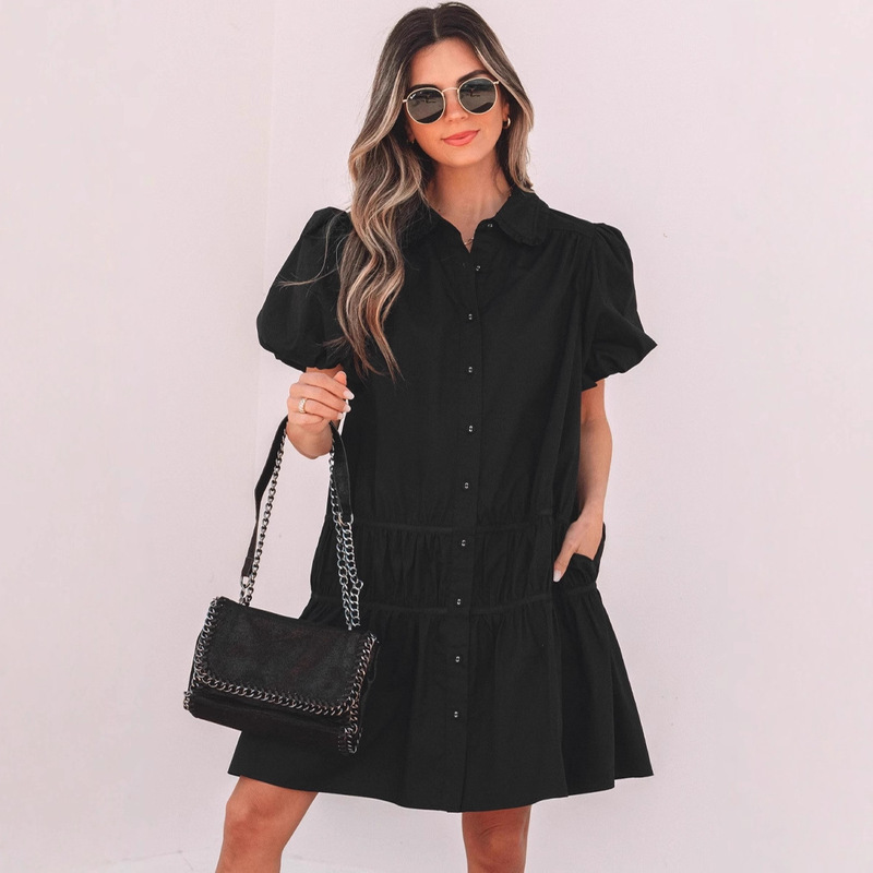 Shiying European and American Cross-Border Loose and Elegant Ruffled Cardigan Skirt Summer New Short-Sleeved Dress for Women Shiying European and American Cross-Border Loose and Elegant Ruffled Cardigan Skirt Summer New Short-Sleeved Dress for Women