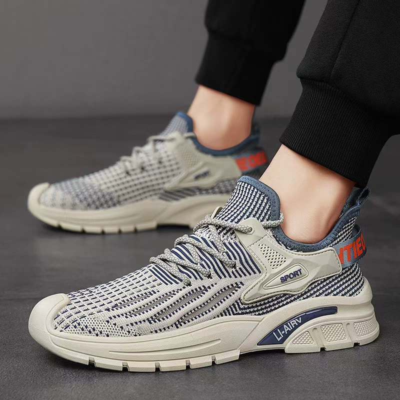 2024 модный новый летающий тканый удобный и дышащий низкий шнуровка повседневная спортивная обувь для бега с толстой подошвой мужская обувь