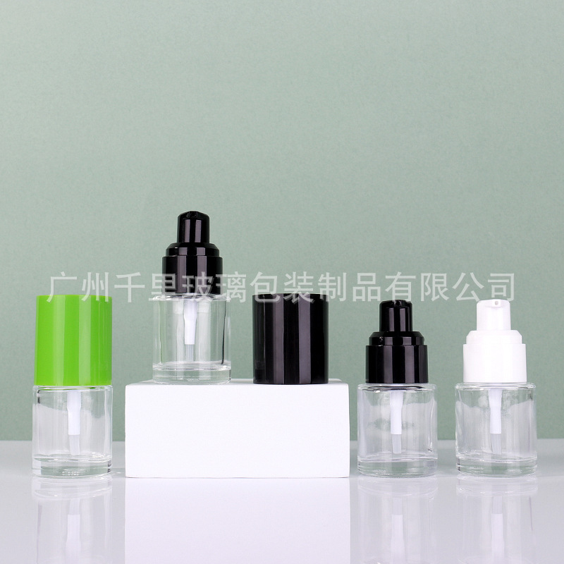 20ml透明直圆平肩乳液黑色按压泵分装小样玻璃瓶