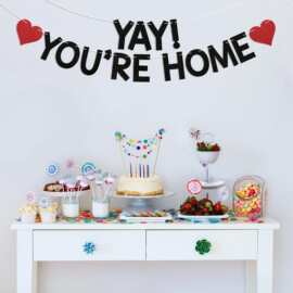 YAY YOU'RE HOME 闪粉拉旗欢迎回家标语金葱拉旗装饰派对气氛装饰