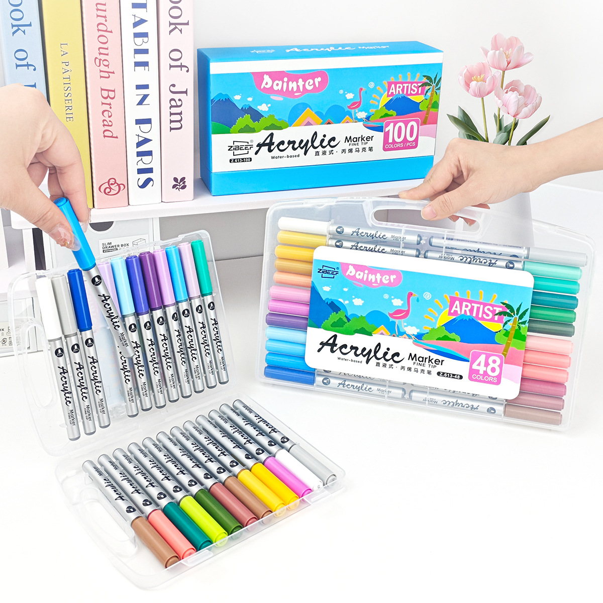 Guangna Z.613 marcador acrílico de cabeza dura de tipo directo se puede apilar en color, marcador acrílico de cabeza dura sin olor 100 colores