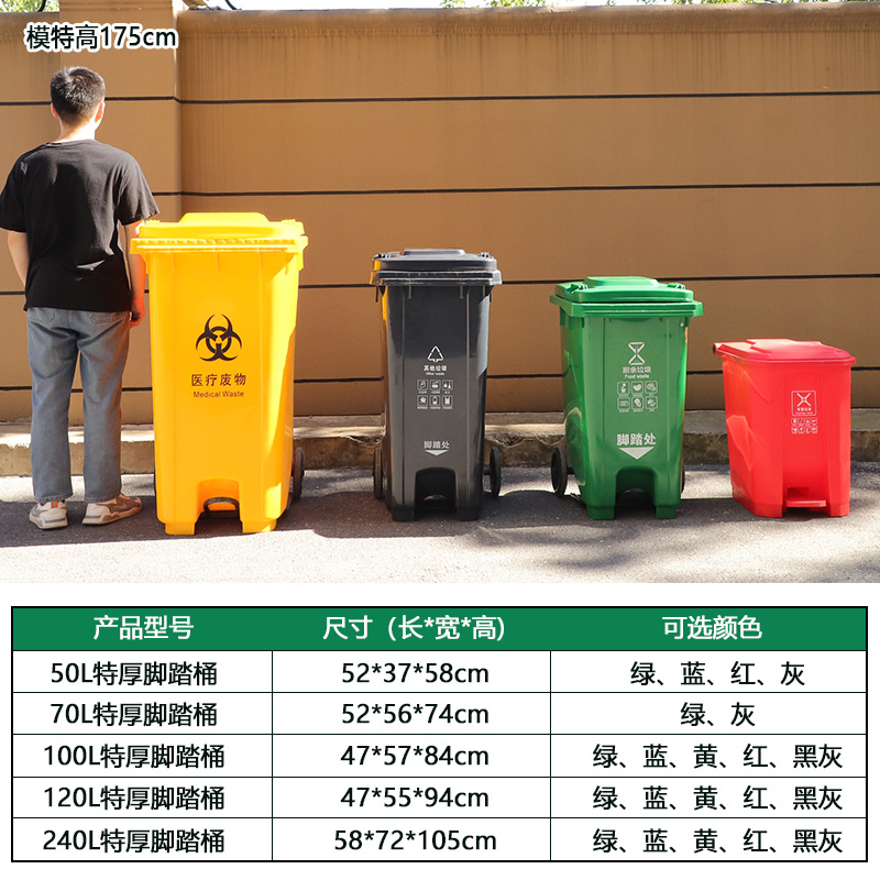 240L foot-operated classification trash can large outdoor commercial…