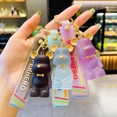 水晶领结熊可爱女钥匙扣创意情侣钥匙链汽车挂件卡通可爱书包挂饰