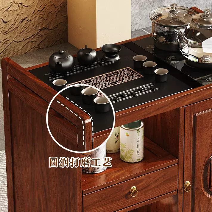 移动茶台小茶桌家用新中式茶车带轮阳台茶几客厅烧水壶一体茶水柜