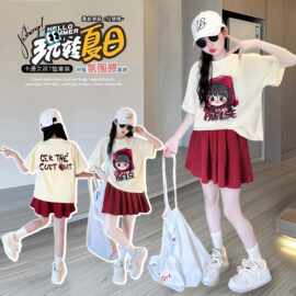 女童学院风套装夏季2026新款儿童时髦夏装女孩草莓女孩裙裤两件套