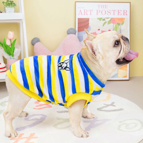 22 bull striped fleece French dog clothes pug dog pet clothing English dog medium dog autumn and winter warm cotton coat