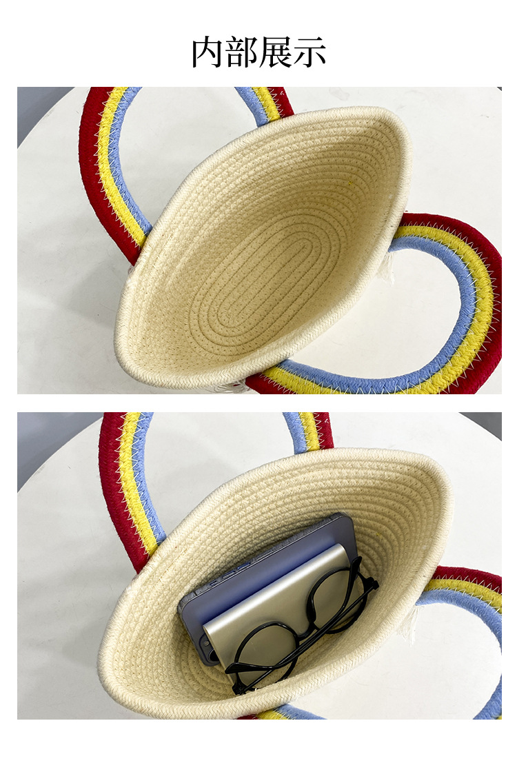 Cute rainbow hand-held small bag for women, new fashionable, casual and trendy women's bag, straw woven bag, beach vacation bag Item Picture