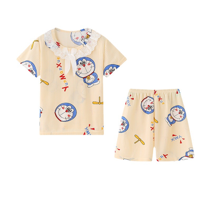Pijamas de las niñas de verano de dibujos animados para niños de manga corta princesa estilo lindo Delgado medio y grande desgaste del hogar de los niños traje de encaje al por mayor