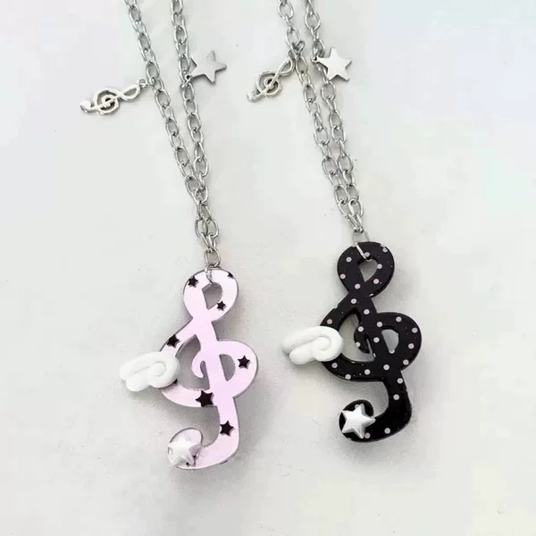 Original Handmade Vintage Musical Note Girl Necklace Y2K Millennium Sweet Cool Sweater Chain One-Winged Angel Subculture Choker