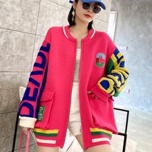 欧洲站秋冬新款网红韩版宽松慵懒风拼接韩版潮牌女装毛衣外套