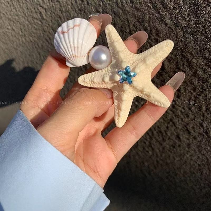 ロマンチックな島!ヒトデ胡蝶蘭ヘアピン!海辺のリゾート風サイドクリップ模擬花ヘアアクセサリーヘアツイスター|undefined