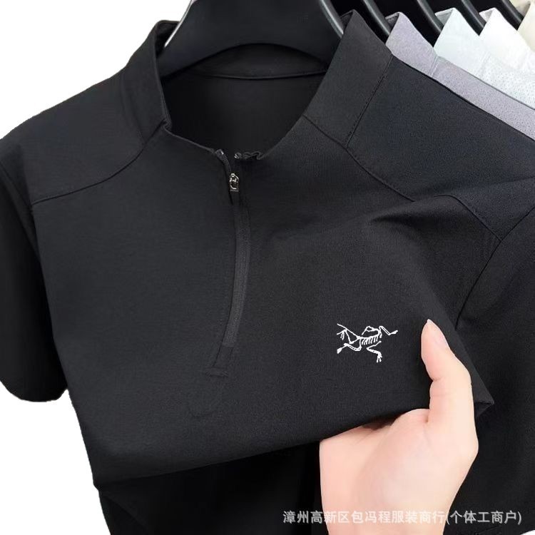 凉感鸟祖始半袖春夏早晚户外运动男士半拉链立领T恤休闲上衣|undefined