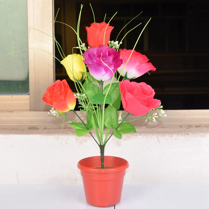 Nanyang fabricante de la pantalla en la acción al por mayor de flores artificiales 7 Artificial Rosa tela de seda 7 Pavo Real Rosa pequeña flor