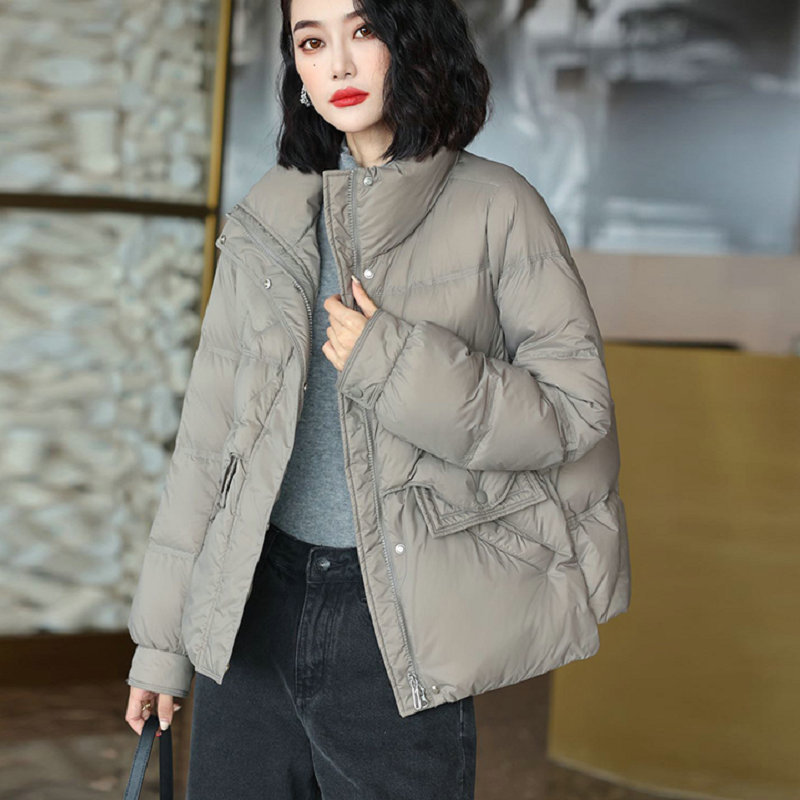 white demi-season short velvet down jacket