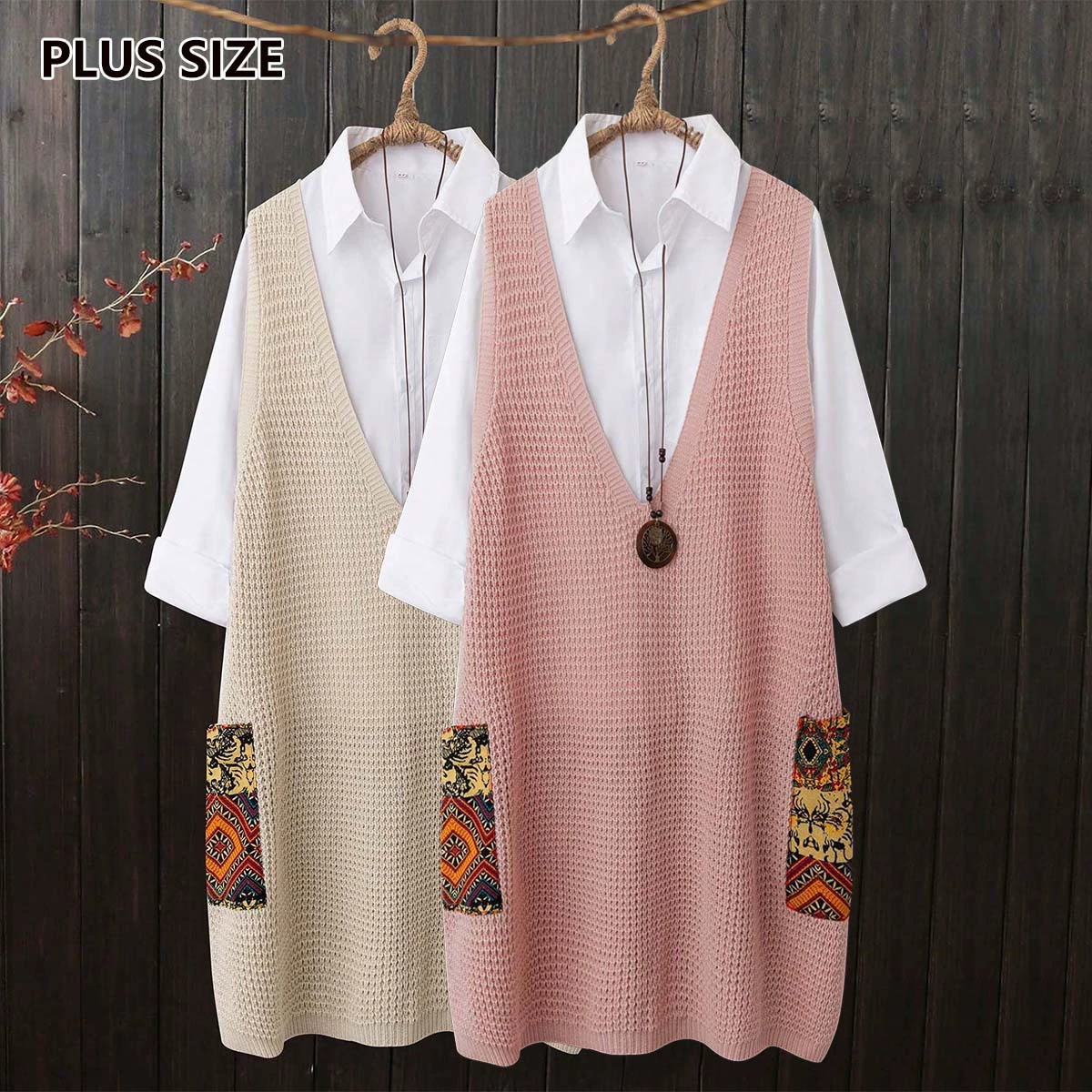 Трансграничная внешняя торговля Осенние и зимние тканые карманы с декоративным V-образным вырезом Изысканное элегантное платье большого размера для женщин