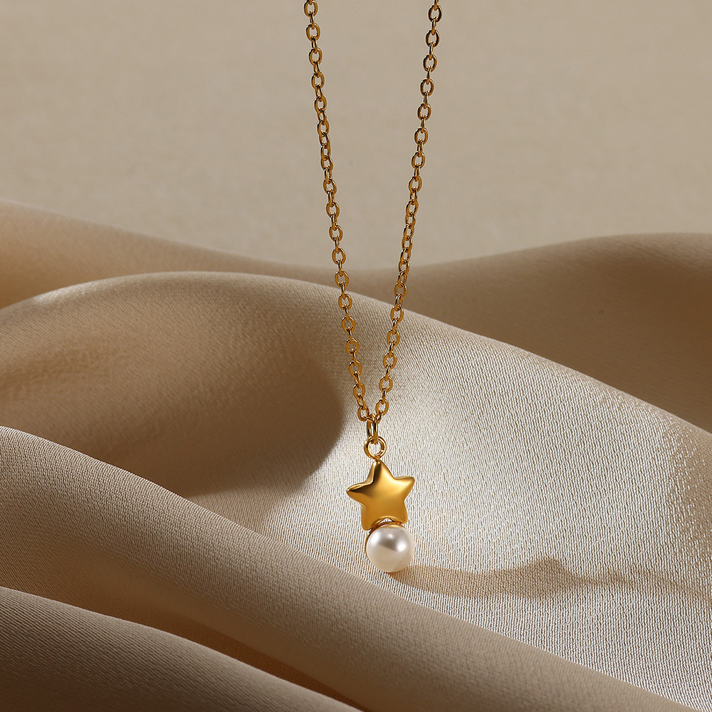 Collier en acier inoxydable doré avec perles et zircons, style vintage, pendentif texturé en forme de cœur, résistant à la lumière et tendance_voghion.com