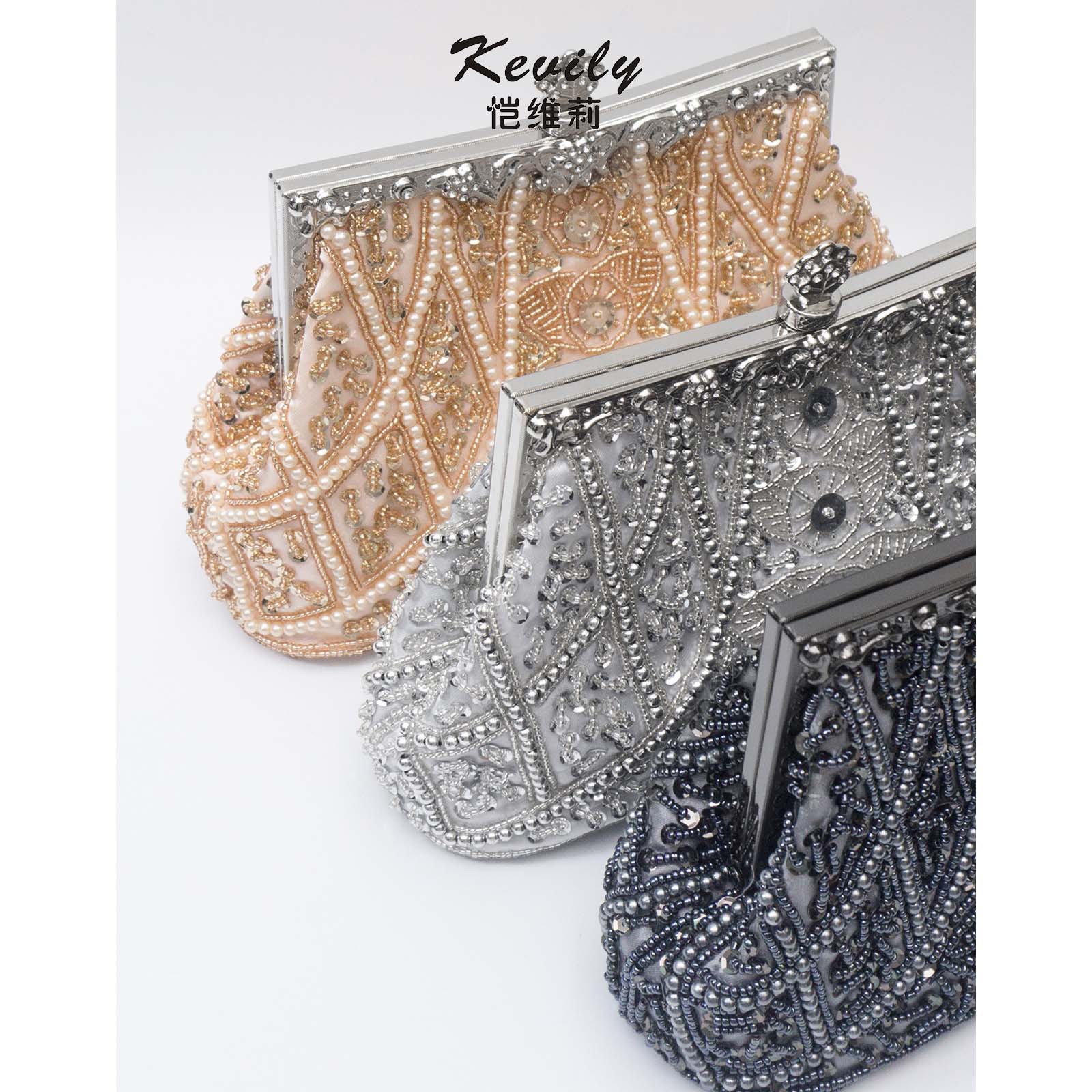 Kai Weili retro geométrico pesado hecho a mano con cuentas bolsa transfronteriza Bolso de mujer bolso de noche vestido de cheongsam bolso de noche con cuentas