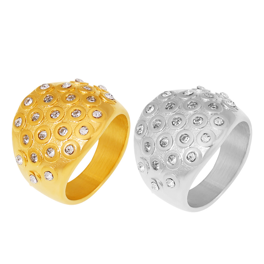 Sparkling Diamond Ring Titanium Steel Bubble Round Diamond Wide Face Ring For Women's Popular Personalized Jewelry_voghion.com