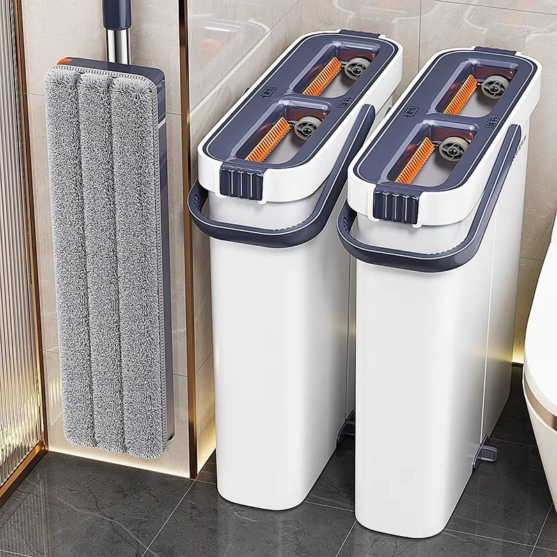 Flat Floor Mop, Double-Layer 33/40 cm, Separation Bucket & Reusable Microfiber Pads
