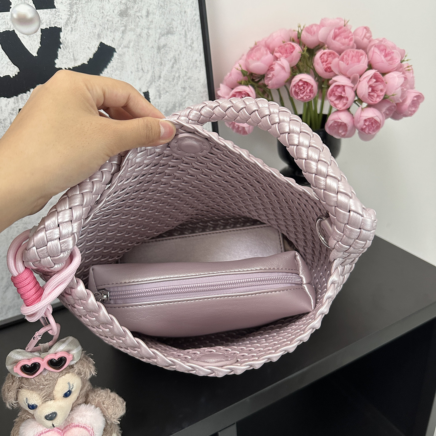 Túi xách tay nữ da thật đan thủ công phong cách nhân ngư cơ, kiểu dáng thời trang đi làm hàng ngày — Nhân ngư cơ