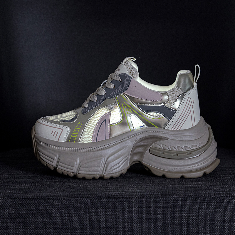 Giày sneaker nữ đế dày tăng chiều cao lưới thoáng khí phong cách dad shoes mùa hè 2026 — Mạng kép màu tím M2821, Mạng đôi màu vàng M2821, M2821-1 màu tím xuyên lưới, M2821-1 màu vàng xuyên qua lưới