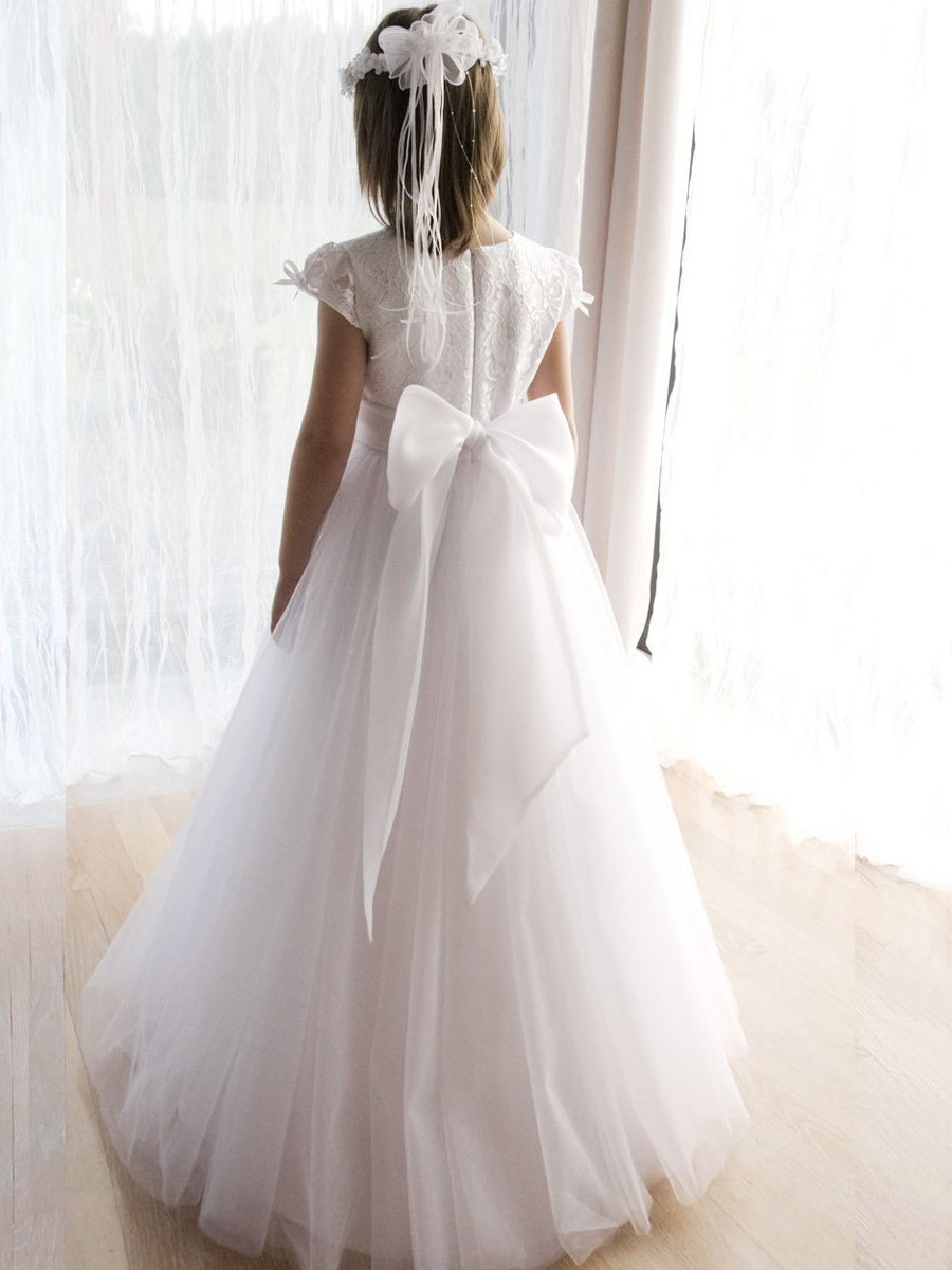 Comercio exterior transfronterizo europeo y americano vestido infantil de mangas cortas de encaje vestido de novia princesa de cumpleaños niña vestido largo