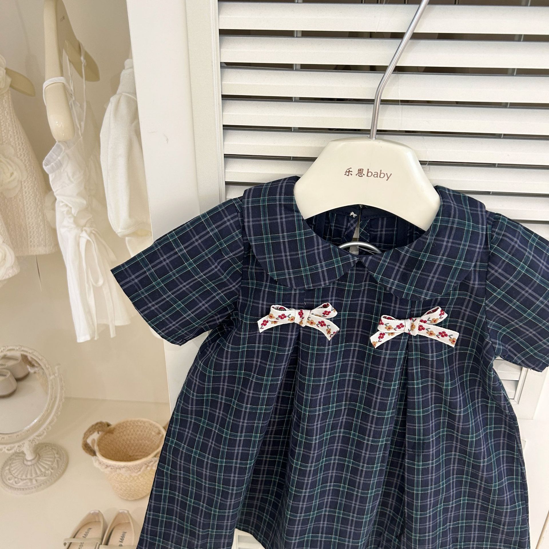 [Le En baby] 25 verano niña a cuadros vestido de cuello de muñeca coreano bebé estilo occidental princesa vestido a cuadros