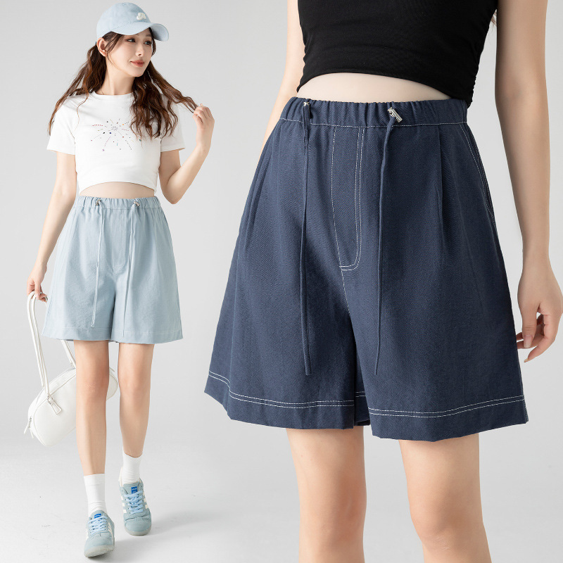 Pregnant Women's Pants 2025 Summer New Soft Skin-friendly Wash Cotton Loose Drawstring Pregnant Women's Denim Shorts Postpartum Wearing