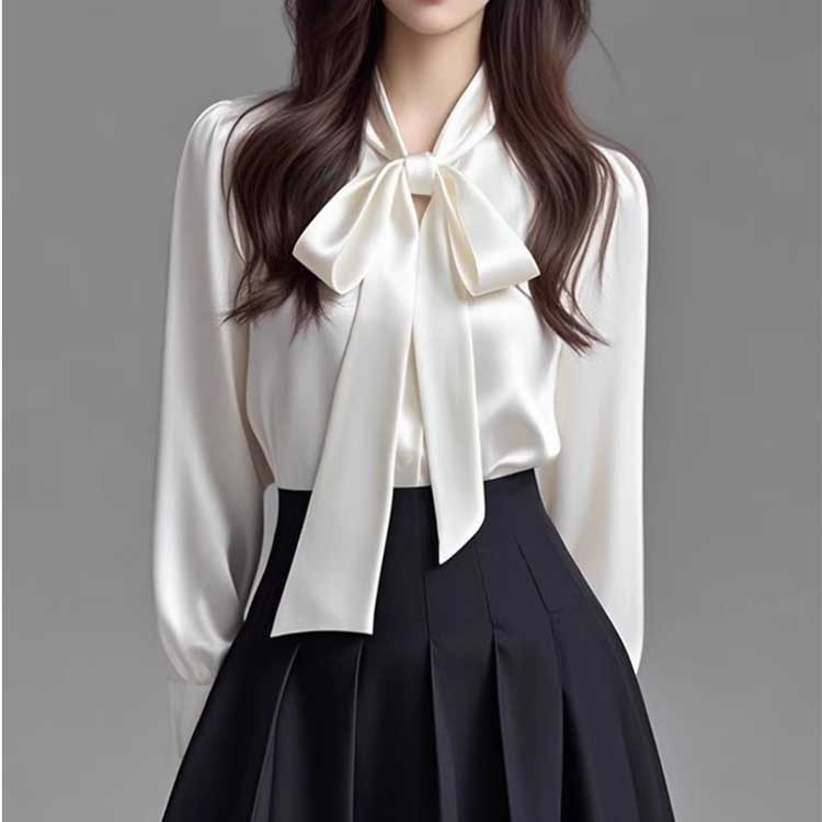 Silk Women's Long-sleeved Shirt Women's Spring and Autumn French High-end Temperament Top Design Niche High-end Shirt