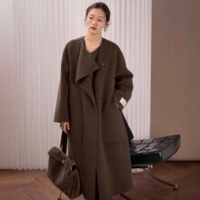 大连宣美25年新款韩版俏皮优雅山羊绒双面大衣女装长款外套秋冬季