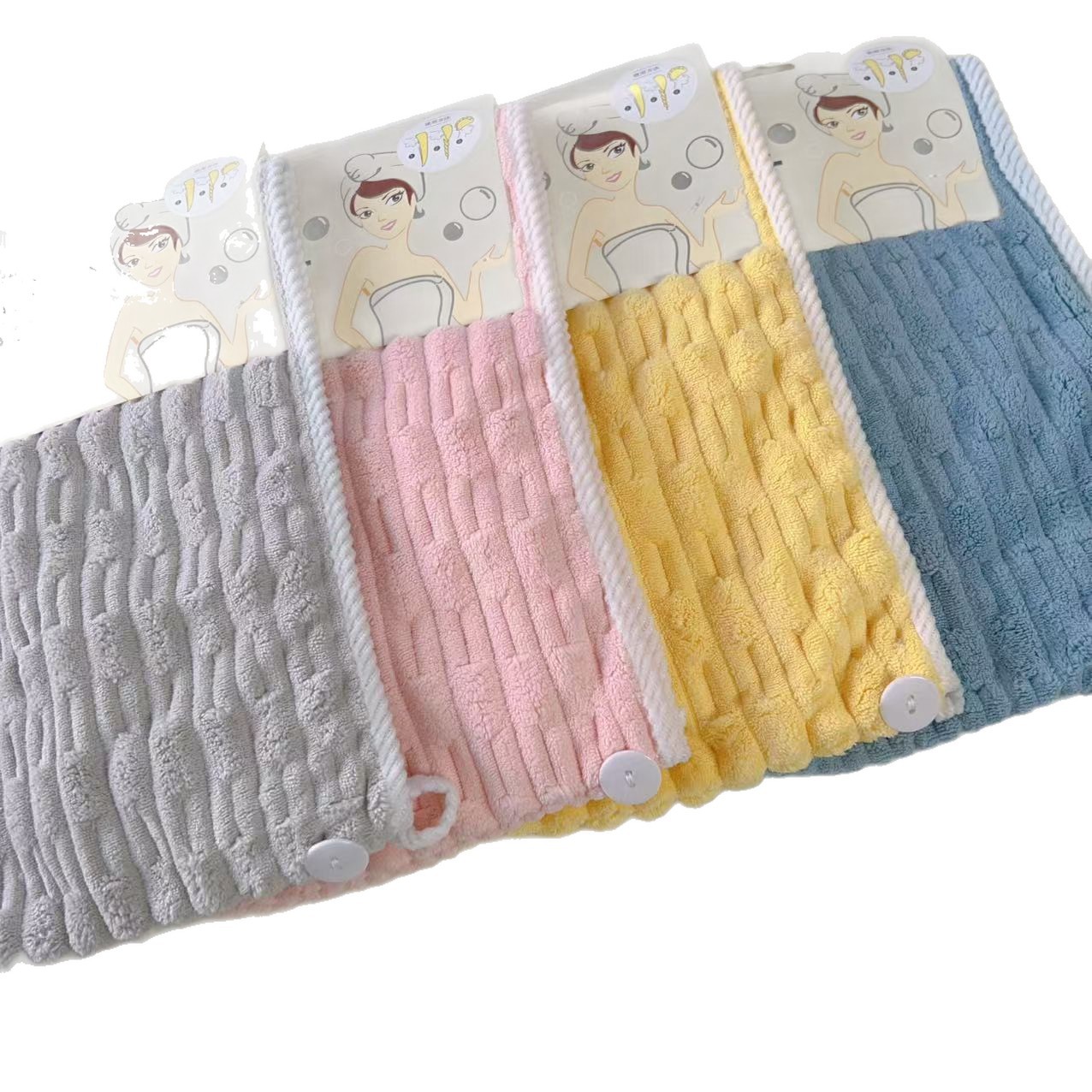 Fabricante de coral en stock simple sombrero de cabello seco para adultos suave absorción de agua bolsa de baño doméstica toallitas rápidas para secar el cabello
