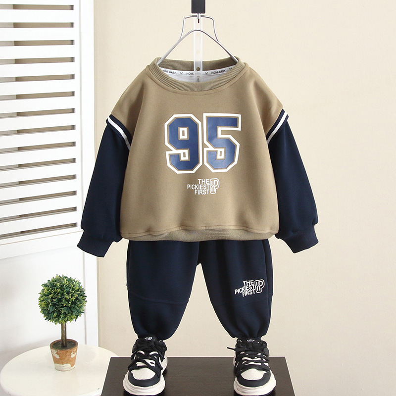 6071 Traje de otoño para niños 2024 Nuevo suéter para niños Jersey de dos piezas Ropa de primavera y otoño para bebés de moda