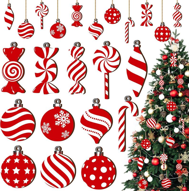 クリスマスキャンディロリポップオーナメントクリスマスツリー装飾木製ハンギングミントキャンディケインボールペンダントクリスマスボール|undefined