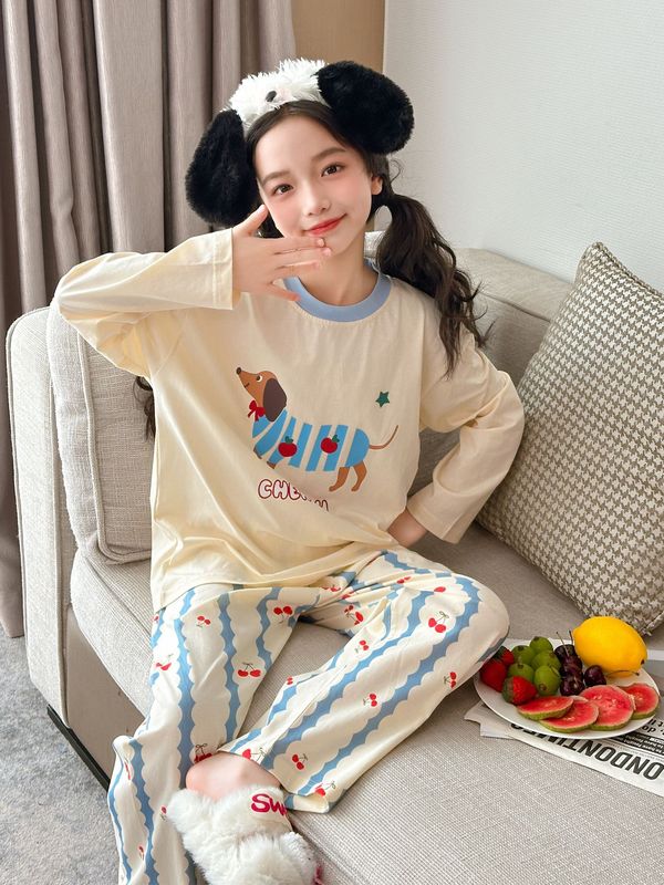 女童春秋季睡衣2025新款大童洋气纯棉卡通家居服儿童女孩长袖套装|undefined