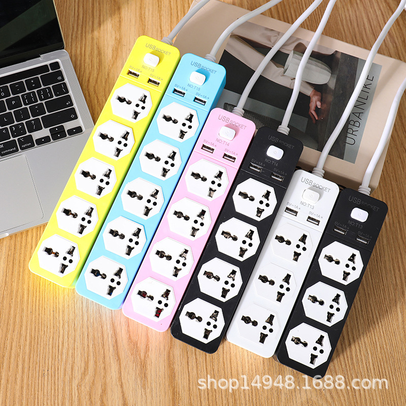 Serie NT T13 # T14 # T15 # 2USB con un solo cable enchufe de fila para el sudeste asiático dos enchufes de 3 metros de comercio exterior enchufe de fila