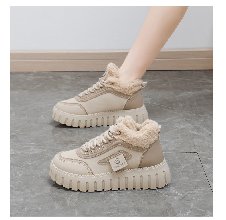 Stivali da neve alti in velluto invernale per studentesse, scarpe calde casual con plateau, scarpe di cotone_voghion.com