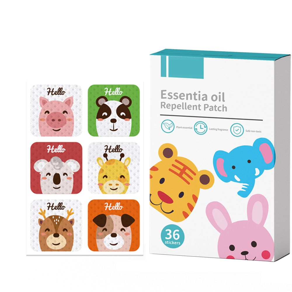 Pegatinas repelentes de mosquitos con diseños personalizados de fábrica, pegatinas repelentes de mosquitos con aceites esenciales de plantas y dibujos animados, pegatinas repelentes de mosquitos para bebés y niños.