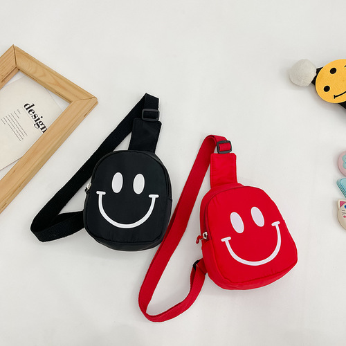 Children's Bags with Smiling Face Crossbody Bag 2024 New Nylon Trendy Boy's Chest Bag Kindergarten Baby Girl Backpack